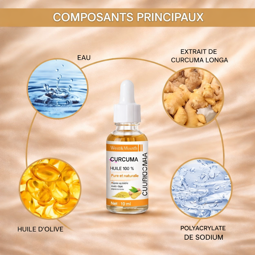 ✨ CURCUMA ÉCLAT™ – Huile-Sérum Visage au Curcuma 10 ml | Éclat & Peau Lissée | Nathy Boutiques
