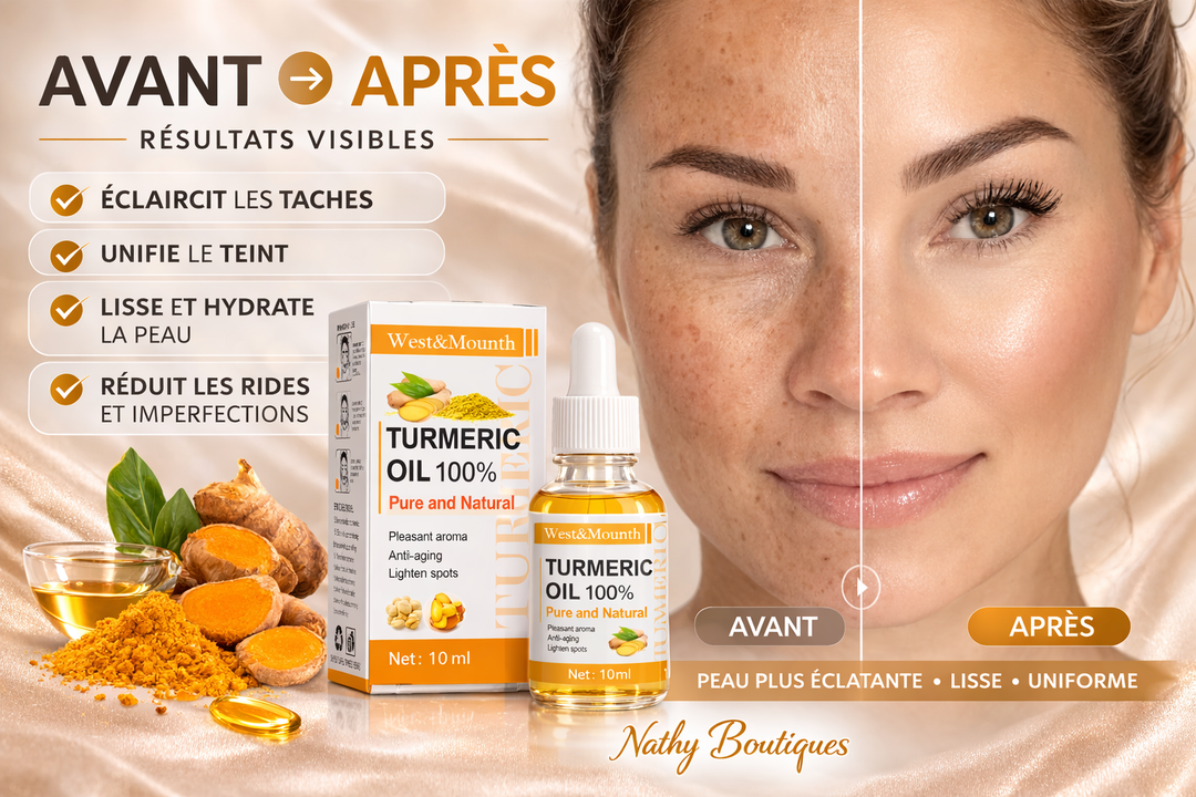 ✨ CURCUMA ÉCLAT™ – Huile-Sérum Visage au Curcuma 10 ml | Éclat & Peau Lissée | Nathy Boutiques