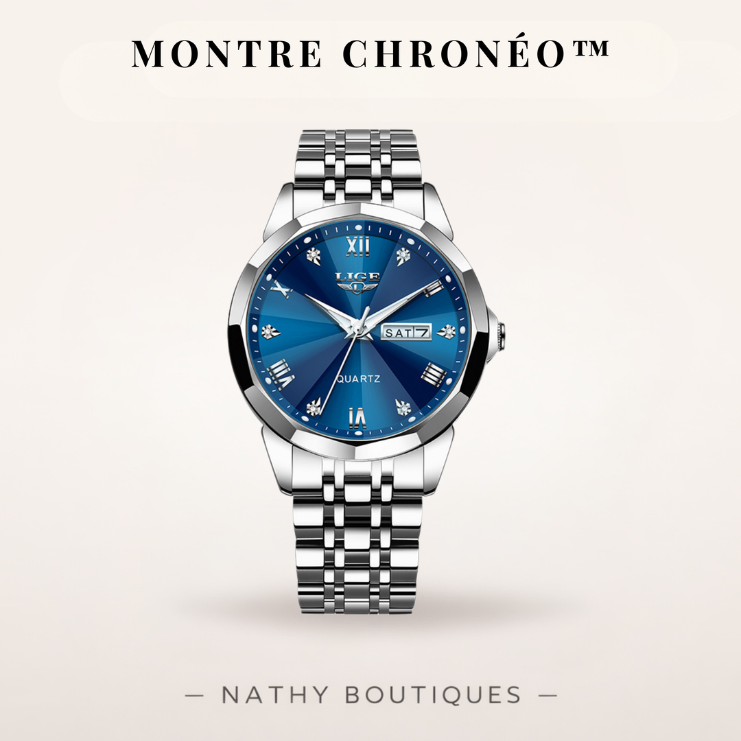 CHRONÉO™ – Montre homme double calendrier étanche en acier inoxydable | Nathy Boutiques